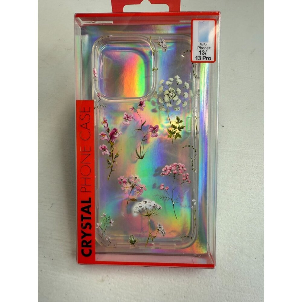iPhone 13/13 Pro Phone Case Clear Flowers Floral 3D Bling Cute Cover Pink
